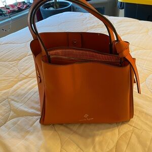 NWOT Nanette Lepore Orange Pebbled Mini Satchel Tote Crossbody Strap Gold
